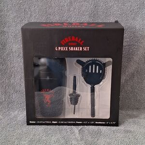 FIREBALL® 4 PIECE SHAKER SET(Hawthorne Strainer, Shaker, Jigger) NWT